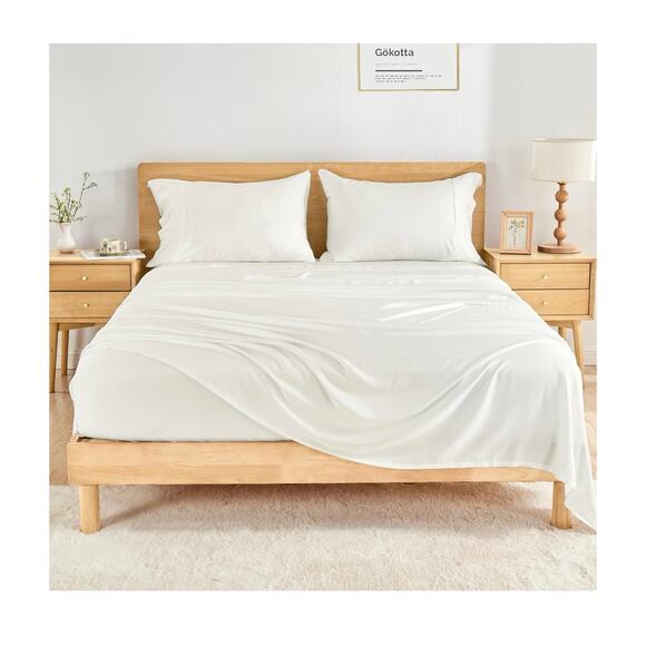 Gökotta King Size Bamboo Bed Sheets – Luxury 4-Piece Set – Cream White - Picture 6 of 13